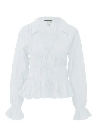 Q/S designed by - Taillierte Bluse mit Raffungen und Volants weiß - Gr. - 44