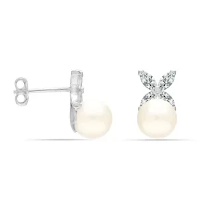 Damen Ohrringe aus Perlen und Zirkonia in 925 Sterling Silber BIPE031