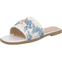 Ital-Design Stylische Damen Slipper mit Goldakzent für den Sommer Pantolette (89542738) Blockabsatz Pantoletten in Weiß