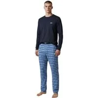 Mexx Schlafanzug Herren Pyjama Schlafanzug SET Langarm Rundhals Nachtwäsche Navy/Blau (Packung) mit Markenlabel