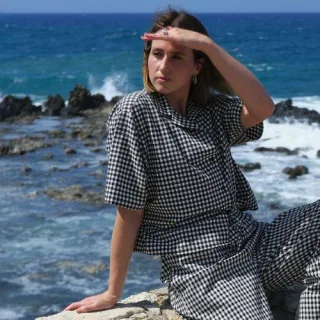 Gingham-Bluse mit kurzen Ärmeln für Damen, Damen, size: regular, Rot, Baumwolle/Polyester/Polyester-Mischung, by Lands' End