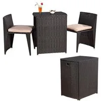 Feel2Home Garten-Essgruppe 3tlg. Polyrattan Balkonset Gartenset Sitzgruppe Gartenmöbel, (Set, Balkonset 3tlg), 2 Stühle 1 Tisch