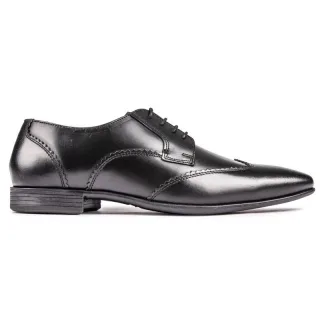 Herren Lambretta Blair Leder Flügelspitze Schuhe in Schwarz