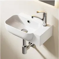 HOROW Waschbecken Aufsatzwaschbecken Wandmontage Waschschale für Badezimmer/ Gäste-WC (Weiß, 40.3 x 24.9 x 14 cm, mit Hahnloch und Überlauf - Weiß)
