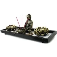 Yudu Buddhafigur Zen-Garten mit Buddhafigur mit Teelicht Rauchstab Nr:YH-019b