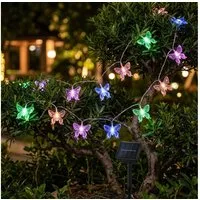GLOBO LIGHTING Gartenleuchte, LED-Leuchtmittel fest verbaut, Farbwechsel, RGB LED Außen SOLAR Lichter Kette Schmetterling Optik Deko Garten