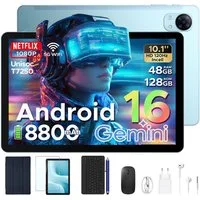 POCKAM Kinder Lern-Tablet mit Elternkontrolle 10'' Android 16, 64GB ROM kids Tablet (10.1", 64 GB, Android 16, WiFi, 8GB, 13 MP,Gemini AI,5G WiFi/Widevine L1/GPS/Face ID/zwei Lautsprecher)