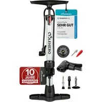 CYCLEHERO Standpumpe Hochdruck-Fahrradpumpe 160 PSI für alle Ventile mit Manometer Silber (Einzelartikel, 1-tlg., Silber), Stahlzylinder, 25 cm Standfuß, 65 cm Schlauch, 10 Jahre Garantie