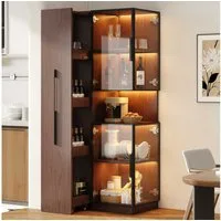 BlingBin Standvitrine LED Glasvitrine 70x38x160 cm in Walnuss (1-St., Standvitrine mit Ausziehregal & Bluetooth-Farbwechsel-LED) MDF Vitrinenschrank für Wohnzimmer/Esszimmer/Küche