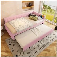 Odikalo Ausziehbett Daybett Polsterbett Tagesbett Schlafsofa mit USB 90/140x200 Weiß/Rosa