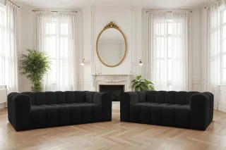 Sofaset Designersofa SOLVIE 2-3 in Stoff Tiffani Schwarz