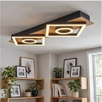 hofstein Deckenleuchte Deckenlampe aus Metall/Holz/Kunststoff in Schwarz/Natur/Weiß, LED fest integriert, 3000 Kelvin, Leuchte im modernen Design, 24 Watt, 2700 Lumen