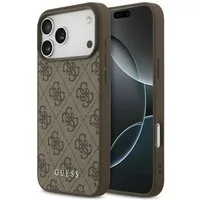 Guess Handyhülle Case iPhone 17 Pro Max Classic Kunstleder braun Logo goldfarbig 6,9 Zoll, Kantenschutz