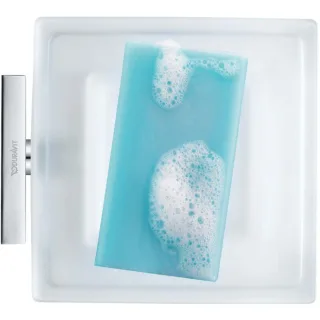 Duravit Karree Seifenschale 0099521000 11,5 x 12,2 cm, Glas weiß matt, Halter chrom