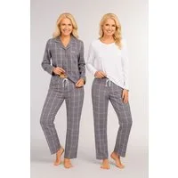 Consult-Tex Pyjama Damen Langarm Flanell Pyjama - Schlafanzug - Hausanzug 3er Set DW145 (Spar-Set, 3teilig, 2 Oberteile, 1 Hose) Mit Brusttasche