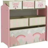 ZONEKIZ Kinderregal Kinderregal mit 6 herausnehmbaren Aufbewahrungsboxen aus Vliesstoff, Spielzeugregal 1-tlg., für Kinderzimmer, Kindergarten, Spielzimmer, 63x30x66 cm, Rosa