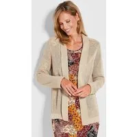 GOLDNER Strickjacke Kurzgröße: Braune Cardigan mit Ajourmuster Dünne Damen-Jacke mit Ajour-Strick, Langarm und offen getragen