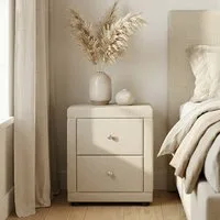 Homestyle4u Nachttisch mit 2 Schubladen Stoff Grau Beige 1 /2er Set Nachtkonsolen Kommode (2-St)