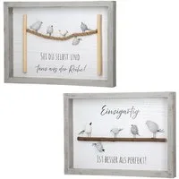 GILDE Bild Steinbild 2er-Set 61019 Vogelparade mit Sprüchen MDF 33 x 24 cm