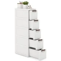 KOMFOTTEU Sideboard, Nischenschrank schmal, Badschrank mit Schubladen & Rollen