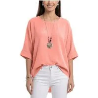 dy_mode Kurzarmbluse Damen Bluse Oversize Tunika Leichte Viskosebluse Oberteil Einfarbig in Unifarbe, High-Low Saum, mit passende Kette