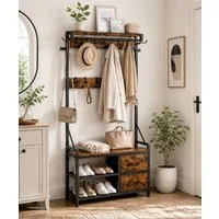 Yorbay Kleiderständer Garderobenständer mit Schuhregal & Sitzbank – 4-in-1 Kleiderständer, (80x30x180 cm), mit 17 Haken, Flurgarderobe mit 2 Schubladen für Diele, Wohnzimmer