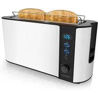 Arendo Toaster Display mit Restzeitanzeige, Edelstahl, Langschlitz, Brötchenaufsatz, 1 langer Schlitz, für 2 Scheiben, 1000 W, Defrost Funktion, Wärmeisolierendes Gehäuse, Krümelschublade