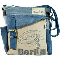 Sunsa Umhängetasche Crossover Tasche aus recycelte Jeans Canvas & Leder Schultertasche