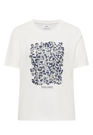 CECIL - T-Shirt mit Leo-Print und Foliendetails vanilla white - Gr. - XS