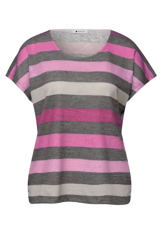 Street One - T-Shirt mit gerundetem V-Neck und Streifen espresso brown - Gr. - 42