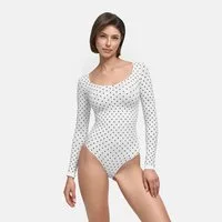 cfab (creamy fabrics) Shaping-Body Bodysuit Sculpting Shapewear Longsleeve mit Slip-White Polka Dot-S (1-tlg)