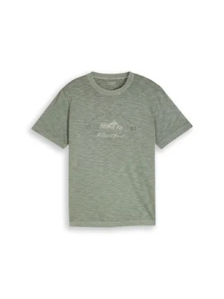 Tom Tailor - T-Shirt in Melange-Optik mit Print greyish shadow olive - Gr. - S