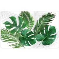 Macosa Home Platzset rechteckig weiß grün abwischbar Blätter 44x28 cm, (4-St), moderne Platzmatten Untersetzer Esstisch