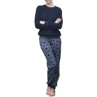 Normann Pyjama Damen Frottee Schlafanzug mit Bündchen und Sterne als Motiv