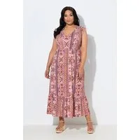 Ulla Popken Jerseykleid Maxikleid grafischer Druck V-Ausschnitt ärmellos