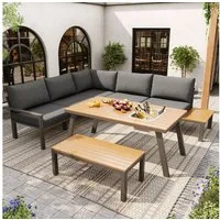 Merax Gartenlounge-Set, (2 Zweisitzer, 1 Ecksofa, 1 Bank, 1 Tisch mit integriertem Eiskübeldesign), Sitzgruppe Gartenmöbel Set mit Stahlrahmen & Kissen,Tisch mit Eiskübel