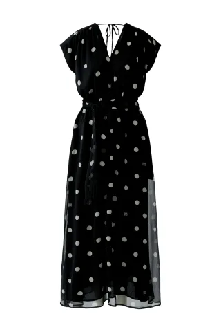 Oui - Maxikleid black offwhite - Gr. - 38