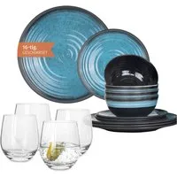 Moritz Geschirr-Set Camping Geschirr Stone Blue + Tiamo Wassergläsern