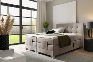 Boxspringbett Elektrisch Bett FRANCO 200x200cm in Stoff Fresh Macchiato