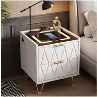 oyajia Nachttisch Nachttisch mit LED-Beleuchtung, Beistelltisch mit 15W Kabelloses Laden (Nachttisch mit USB + Type-C, Beistelltisch, 2/ 3 Schubladen, modern), für modernes Schlafzimmerdesign