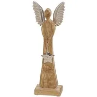 matches21 HOME & HOBBY Dekofigur Engel stehend Holz & Metall Stern silber (1 St)