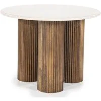 Maison ESTO Beistelltisch Couchtisch EVI rund aus Marmor und Mangoholz, Tischplatte aus Marmor