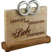 GILDE Dekoobjekt 44286-2 – Hochzeit „Gesucht und Gefunden“ – Mangoholz & Aluminium