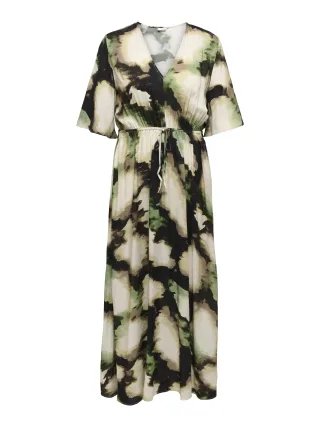 ONLY CARMAKOMA - CARKERSTIN S/S V-NECK MAXI DRESS AOP Oatmeal - Gr. - 46