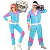 Widdmann Kostüm 80er Trainingsanzug Karneval Faschingskostüm Herre, 80er Jahre Outfit in feinstem Neon-Zwirn