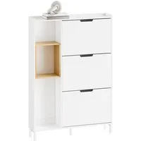 SoBuy Schuhschrank FSR209, Schuhkipper mit 3 Klappen, Schuhregal Schuhablage Schuhkommode Schuhschrank schmal, mit 3 Klappen, zusätzlichen Fächern, Bambus, Holz
