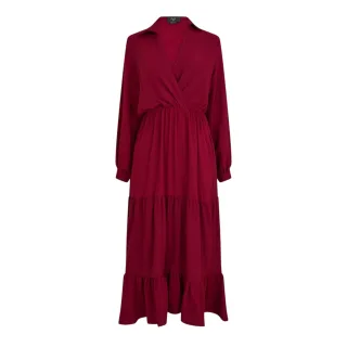 AX Paris - Wickelkleid für Damen, Gestuft, Langärmlig (Weinrot)