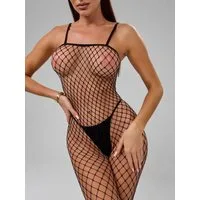 Elegant Love Bodystocking-Ouvert Figurbetont Netz-Catsuit mit offenem Schritt – Dessous mit Strumpfhose Netzstrumpfhose & Body in Schwarz – Strümpfe, Einheitsgröße (S–L)