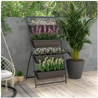 Outsunny Pflanzentreppe Pflanzenständer, Blumenständer mit 4 Etagen, Löchern (Blumentreppe, 1 St., Blumenregal), für Garten, Stahl, Braun, 76 x 79 x 162 cm