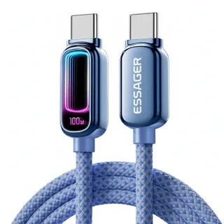 ESSAGER ES-X81 5A 100W Type-C to Type-C RGB Lighting Cable QC PD SCP FCP Fast Charging Data Transmission Thickened Coppe